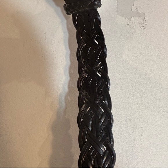 BELT Black Braided Vegan Leather Metal Oval Buckle with Blue Stones Pin Closure - Picture 4 of 8